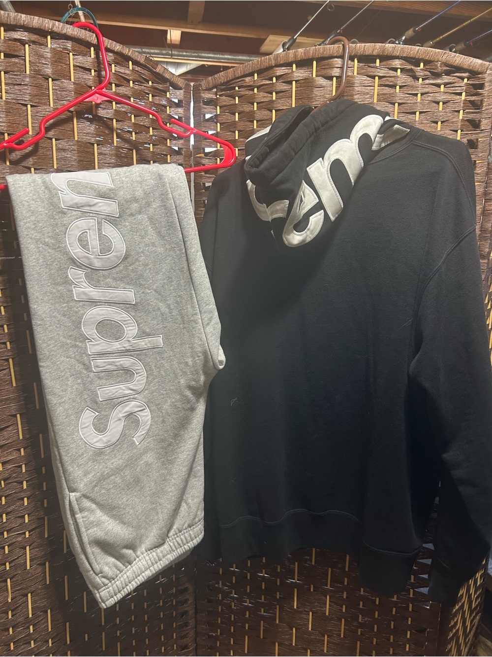 Supreme Black Hoodie with Grey Logo Sweatpants